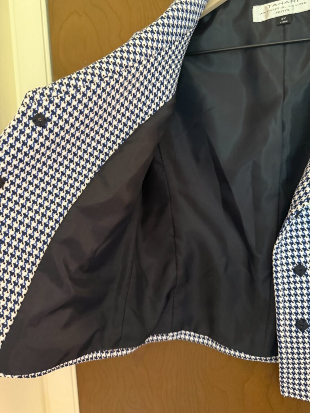 Tahari ASL Houndstooth Cropped Blazer Mod Retro 90s Preppy Old Money Academia - Picture 5 of 10